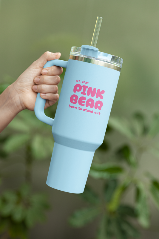 Pink Bear Insulated Travel Mug - 40oz, Perfect for On-the-Go Adventures
